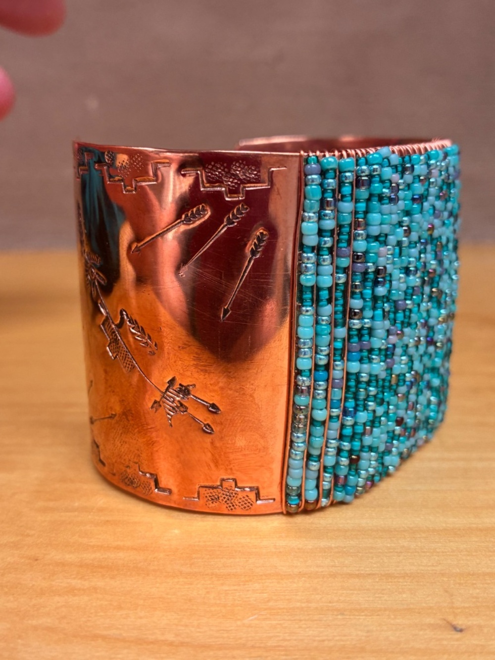 Navajo Crafted Copper Beaded Cuff Bracelet - Picture 3 of 6